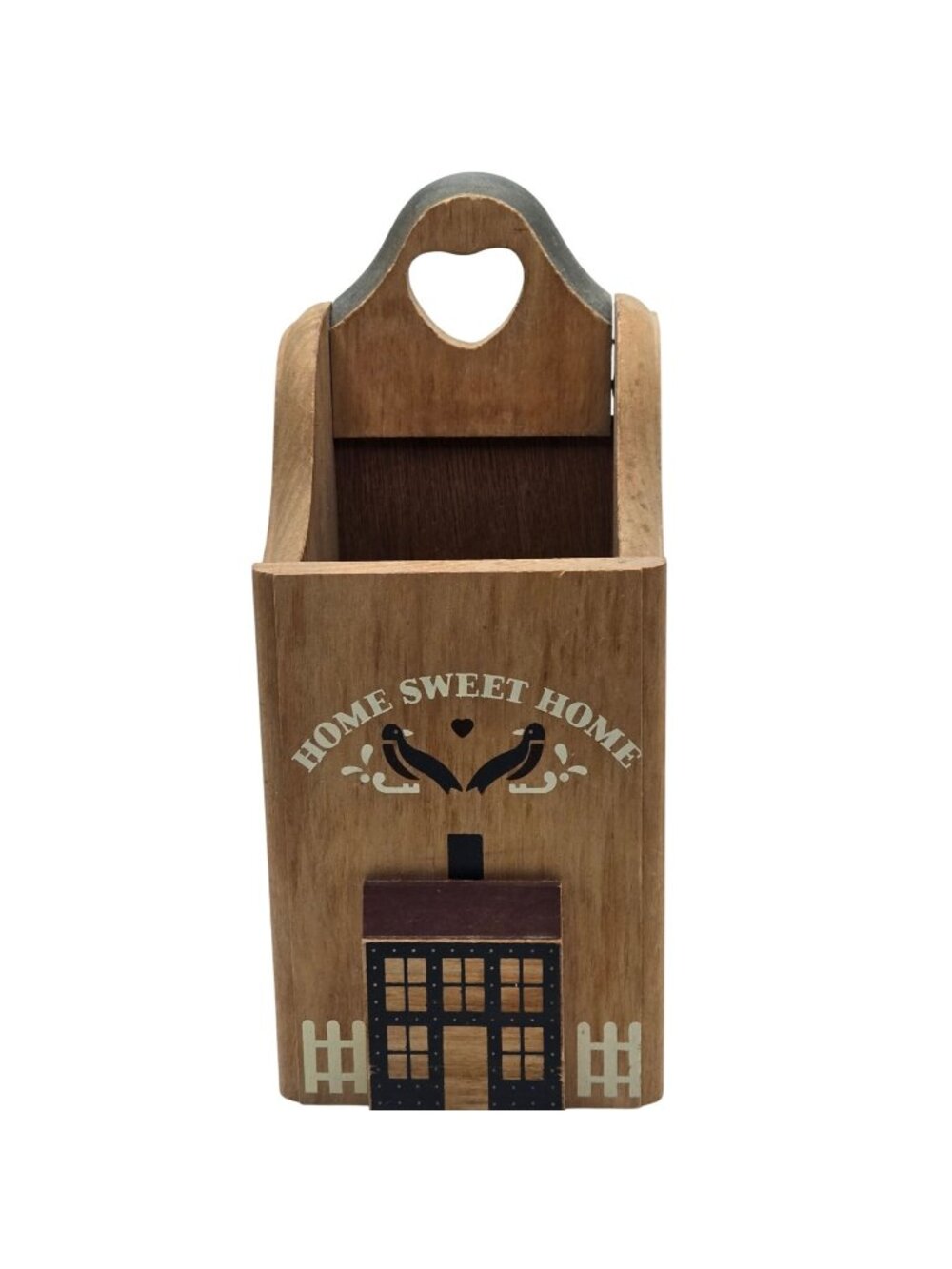 Home Sweet Home Wooden Wall Hanging Candlebox Utensil Holder 1980s Country